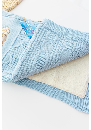Ayıcık Figürlü Triko Bebek Battaniyesi Mavi