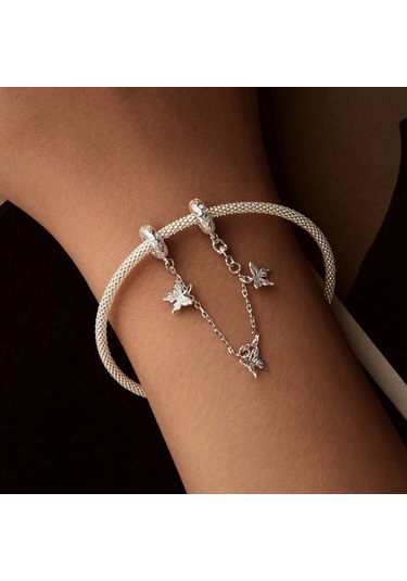 S925 Ayar Gümüş Platin Kaplama Kelebek Emniyet Zinciri Bilezik Boncuk Aksesuarları Scc2829 Çok Renkli