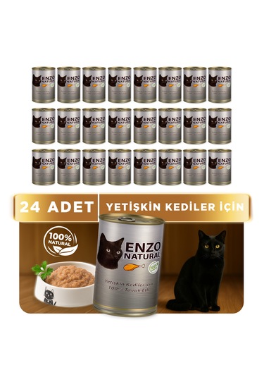 Enzo Natural Tavuk Etli Konserve Yaş Kedi Maması 410 Gr X 24