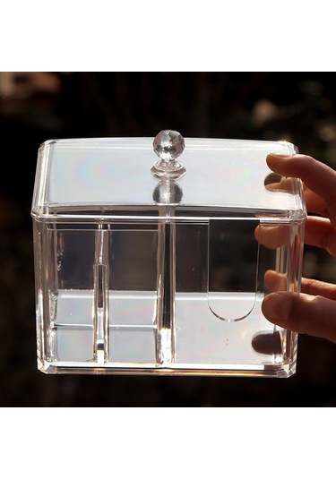 Qingmipy Transparan Akrilik Makyaj Organizatörü - Makyaj Vakaları, Koton Ve Q-tip Saklama Kutusu - Masaüstü Dekoratif Depolama Kutu