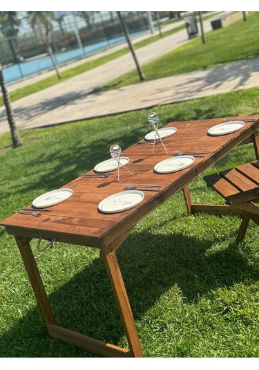 Kamp - Piknik - Balkon - Bahçe - Yemek Masası - Ceviz Renk - 2 Ka Ceviz