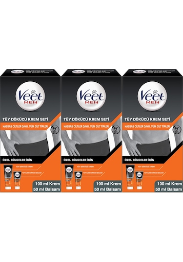 Veet Men Özel Bölgeler İçin Tüy Dökücü Krem 3 x 100 ML + Balsam 3 x 50 ML