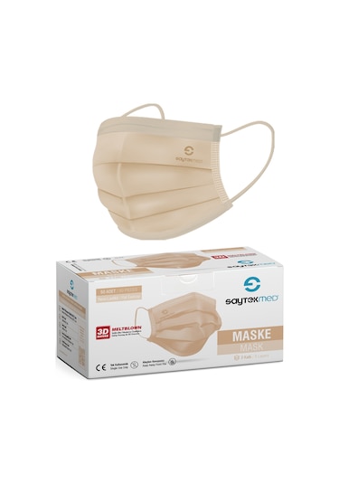 Saytekmed Meltblown Filtreli Yassı İpli 3 Katlı Bej Maske 1 Kutu 50 Adet