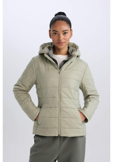 DeFactoFit Su İtici Cepli Fermuarlı Kapüşonlu Mont D6089AX25SPKH513 Haki
