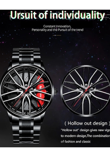 Erkekler İçin Araba Saatleri, Su Geçirmez Paslanmaz Çelik Japon Kuvars Kol Saati, Araba Jantı Tasarımı İle Spor Erkek Saatleri Çok Renkli