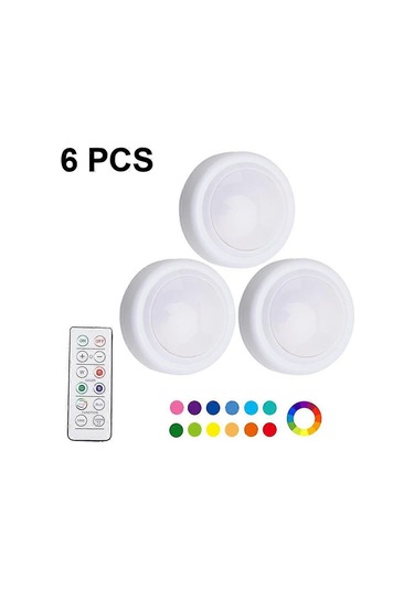 16 Renk Değiştirilebilir Led Disk Aydınlatmalı 6 Adet Gece Lambası Çok Renkli