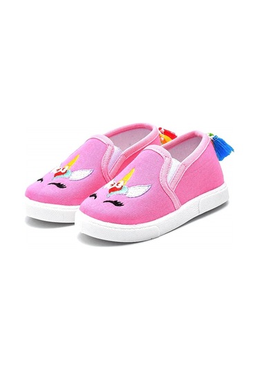 Unicorn Nakışlı Çocuk Keten Babet Ayakkabı-pembe-f-492 Pembe