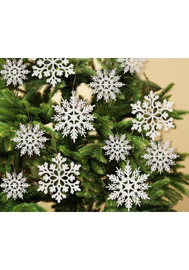 Ruicoo Noel Dekorasyonu: Beyaz Plastik Parlak Kar Taneleri, Gül Altın Rengi, 36 Adet, Ağaç Dekoru, Ev Dekoru