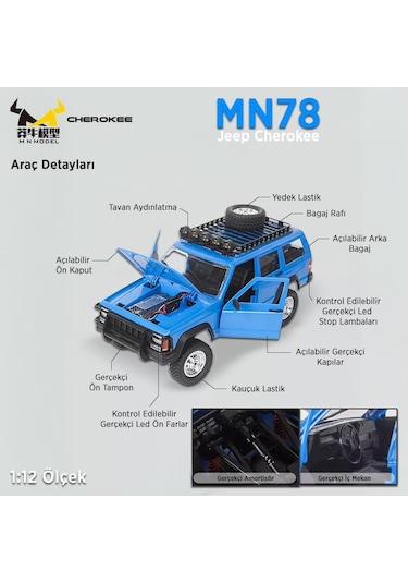 Mn Model Mn78 1/12 Jeep Cherokee 4x4 Rc Model Crawler Offroad Truck Uzaktan Kumandalı Araba Rtr Mavi+dahili Işık Seti