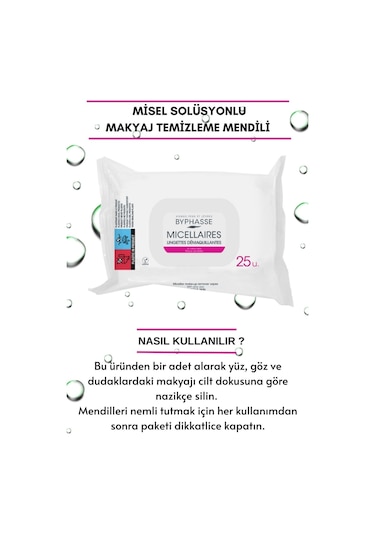 Byphasse Misel Sulu Makyaj Temizleme Mendili Hassas Ciltler 25'li