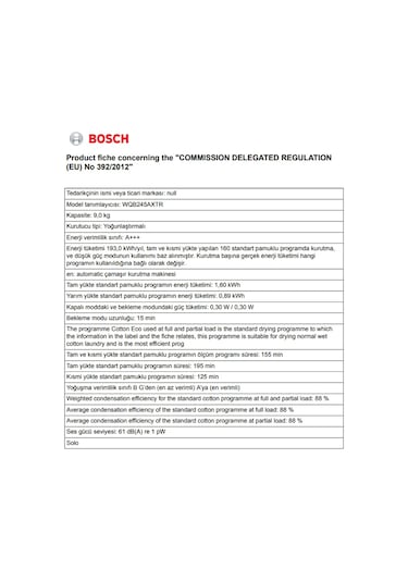 Bosch WQB245AXTR 9 KG Isı Pompalı Kurutma Makinesi