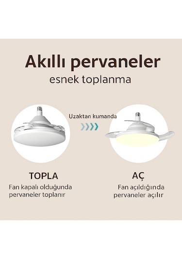 Led Işıklı Katlanabilir Akıllı Tavan Vantilatörü Sessiz Fan
