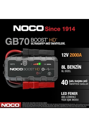 Noco Boost HD GB70 12V 2000 Amper Lityum Akü Takviye + Powerbank + Led Lamba