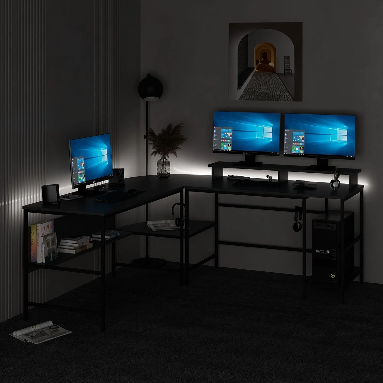 Minar Greta Rgb Led Işıklı L Köşe Çalışma Masası - Antrasit Beyaz