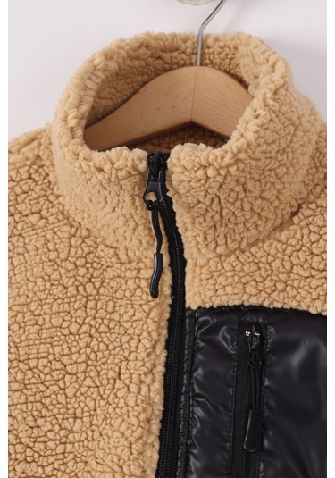 Monox Çocuk Lastik Manşetli Fermuarlı Unisex Kuzu Wellsoft Peluş Ceket Kahve