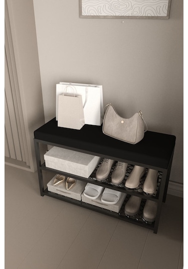 Aju Ayakkabılık Puflu Süngerli Oturaklı Metal Ayakkabı Rafı Modern Vestiyer Baklavalı Metal Siyah Aju Ayakkabılık Puflu Süngerli Oturaklı Metal Ayakkabı Rafı Modern Vestiyer Baklavalı Metal Siyah