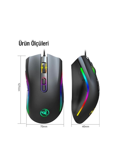 HXSJ A869 7200DPI Ayarlanabilir RGB Işık Gaming Oyuncu Mouse