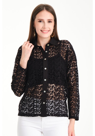 By Papi Dantel Gömlek Siyah