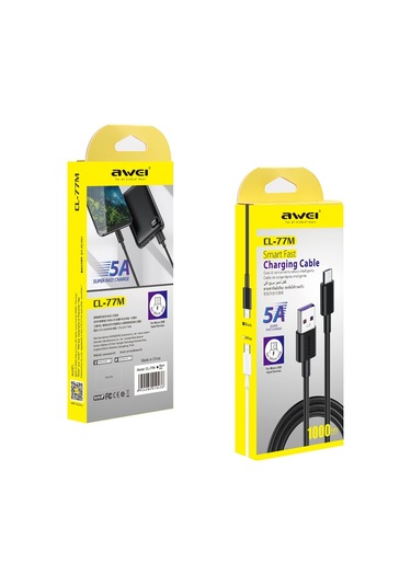 Awei Cl-77m 5a Usb'den Micro Usb Arayüzüne Akıllı Hızlı Şarj Tpe Veri Kablosu, Kablo Uzunluğu: 1m Beyaz