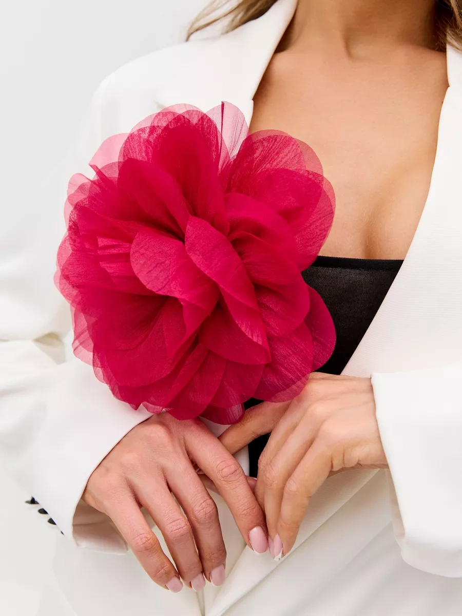 Labbıje Büyük Broş Kumaş Çiçek Fiyonk 225129736 Şarap Rengi