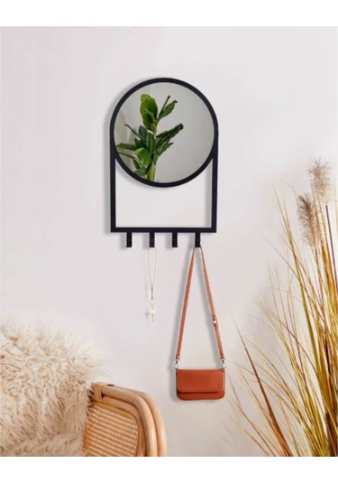 Metal Askılı Dekoratif Duvar Aynası Siyah