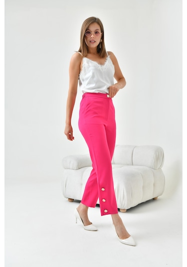 Ftz Women Kadın Dar Paça Düğmeli Pantolon Fuşya 30779-Fuşya