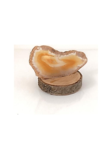 Doğal Taş Plaka Akik Ahşap Standlı Dekoratif Obje Biblo Traverten 16983