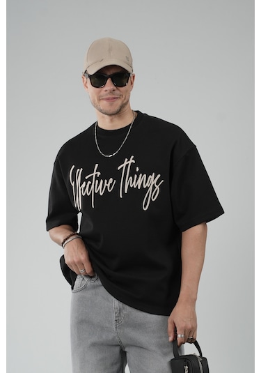 King-Brich Oversize Kalıp Effective Things Yazılı Basic Tişört Siyah