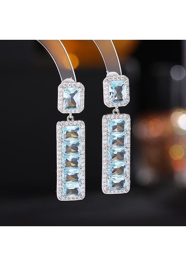 Novahub Mor Moda Cz Kare Dangle Küpe, Kadınlar İçin Romantik Sevgilisi Doğum Günü Hediyesi, Lüks Bakır Küpe Takı Çok Renkli