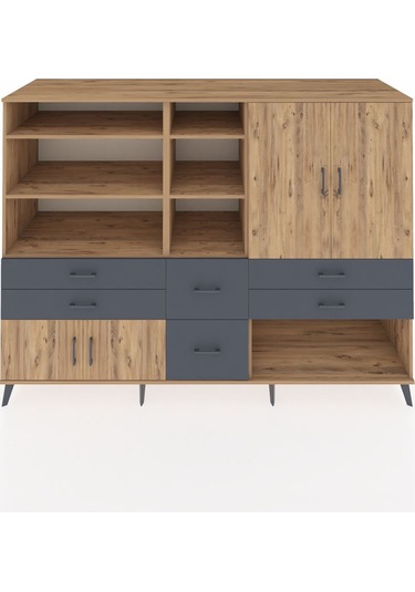 Kronos Dolap 10 Raflı 6 Çekmeceli 4 Kapaklı 220x59x163 Çam-çam/an Çam-çam/antrasit