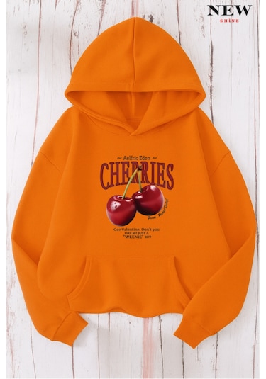 Cherries Baskılı Sweatshirt Turuncu