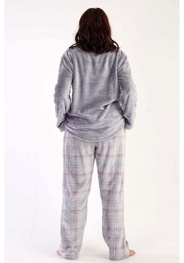 Kadın Uzun Kol Büyük Beden Welsoft Gri Pijama Takımı C3t0n3o069 001