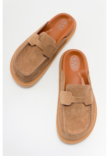Luvishoes Laven Toprak Süet Hakiki Deri Kadın Terlik Toprak