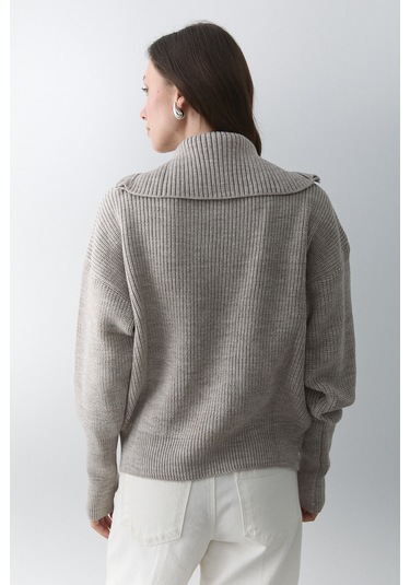 Koyu Bej Çift Fermuarlı Hırka - 251080 Koyu Bej