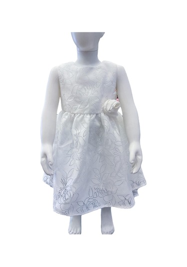 Çikoby Kız Bebek Kendinden Gül Desenli Elbise-13877 Ekru