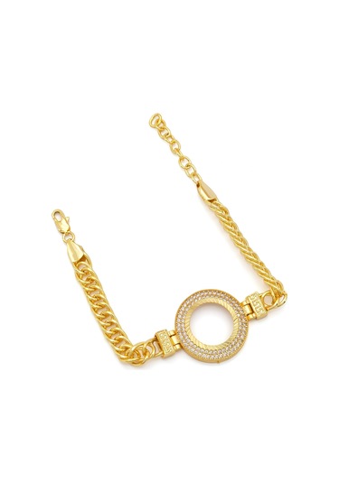 Altın Kaplama İmitasyon 2 Sıra Zirkon Taşlı Zincirli Çeyrek Çerçeve Bileklik Blk-1163 Altın