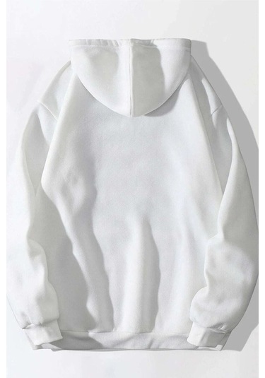 Unisex Beyaz Chicago Baskılı Oversize Kapşonlu Sweatshirt 001