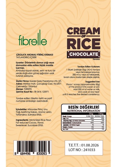 Fibrelle Rice Cream Çikolata Çikolata 1 Kg
