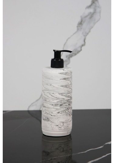 Betonmall 6 Parça Mermer Desenli Beton Banyo Seti Katı Sıvı Sabunluk Diş Fırçalığı Havluluk Tütsülük Tepsi - Gri Gri