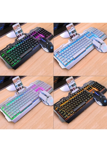 Yındıao V2 Mekanik Hissediyorum Oyun Klavyesi Fare Seti Siyah Gökkuşağı Işığı
