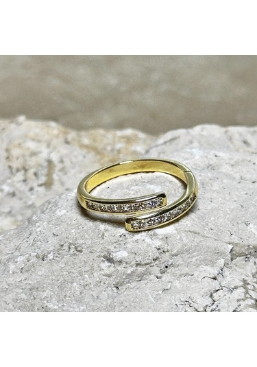 Zarif Sarmalı Zirkon Taşlı Gold Yüzük Çok Renkli