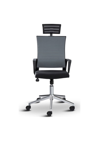 Rigel Başlıklı Ofis Koltuğu Çalışma Koltuğu Metal Ayaklı Gri Siyah