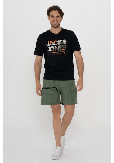 Jack & Jones Erkek Logo Baskılı Kısa Kollu Tişört - Luke Black Siyah