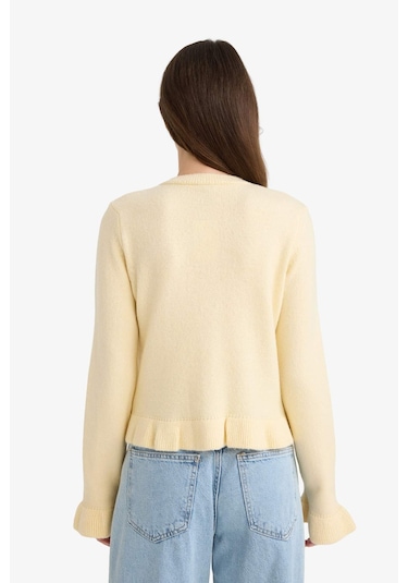 Defacto Regular Fit Bisiklet Yaka Triko Hırka F3888ax25wnyl280 Sarı