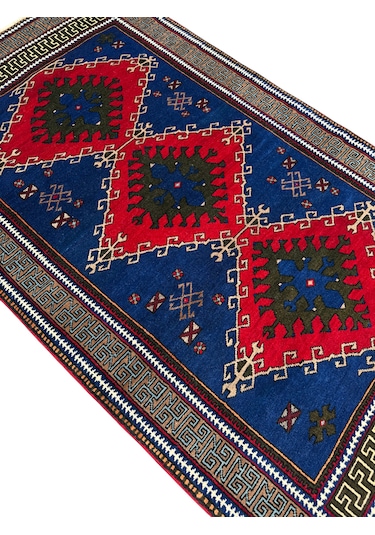 El Dokuma Sıfır Obruk Halısı 124x210 Lacivert Kırmızı Yün Halı