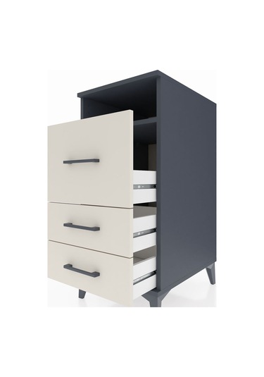 Kronos Komodin Tek Raflı 3 Çekmeceli 44x59x96 Antrasit-aytaşı Antrasit