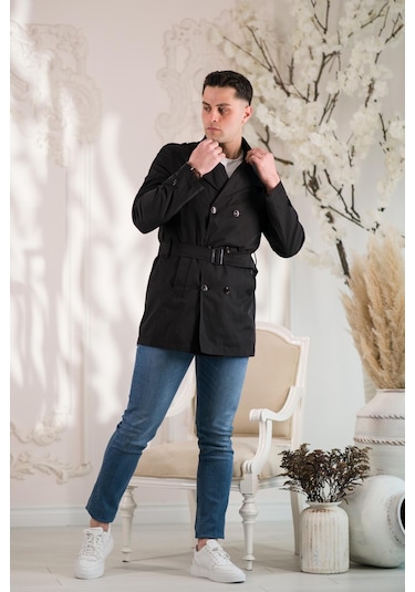 Slim Fit Astarlı Baharlık Kemerli Erkek Trençkot 001