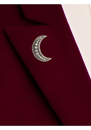 Elmas Montür Hilal Broş Beyaz