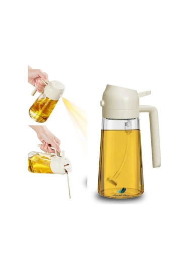 3 Adet Çift Fonksiyonlu Yağdanlık 450ml Zeytinyağı Sıvıyağ Cam Şişe Sprey Airfryer Yağlık Sirkelik Çok Renkli