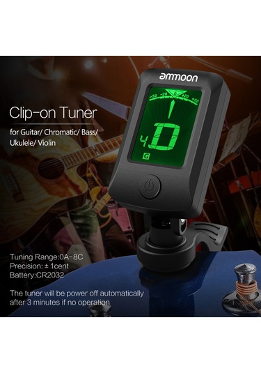 Ammoon At-07 Dijital Elektronik Clip-on Tuner Gitar Kromatik Siyah